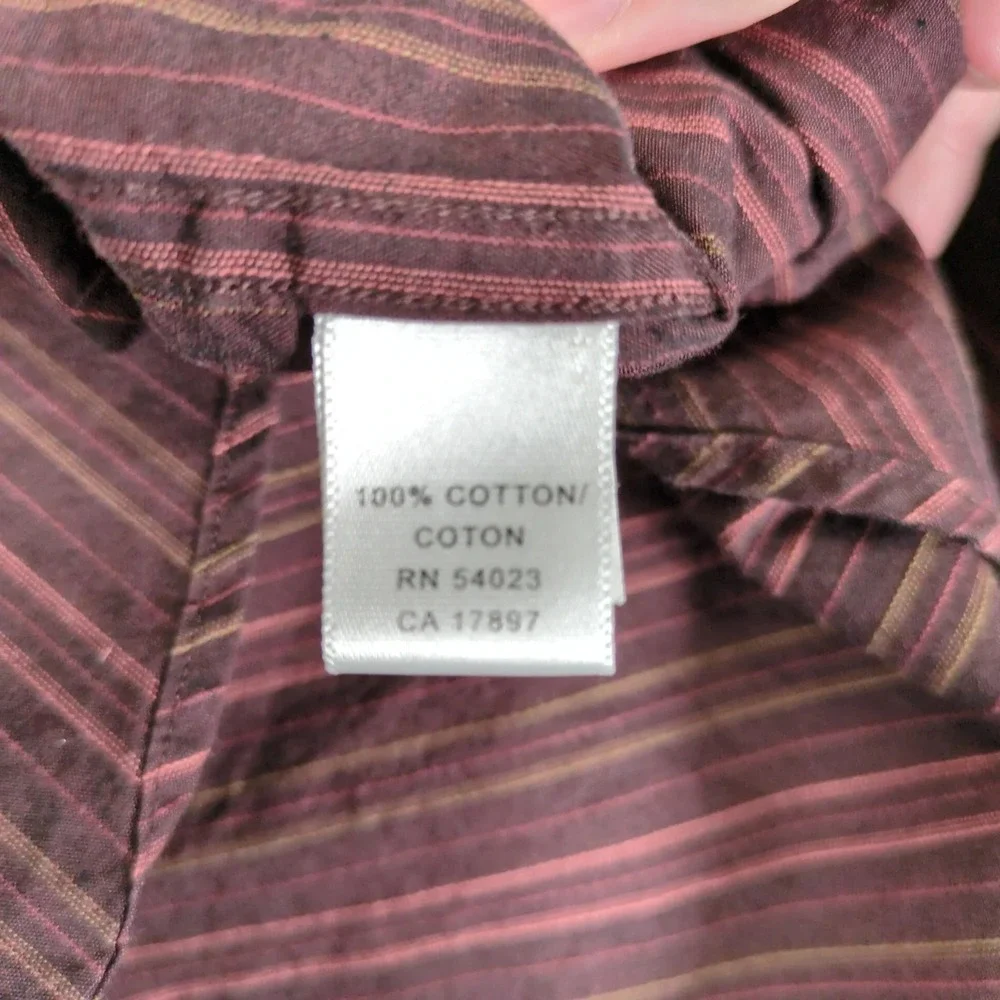 Vintage Y2K Banana Republic Brown Striped Dress Shirt Mens L French Cuff 16-16.5